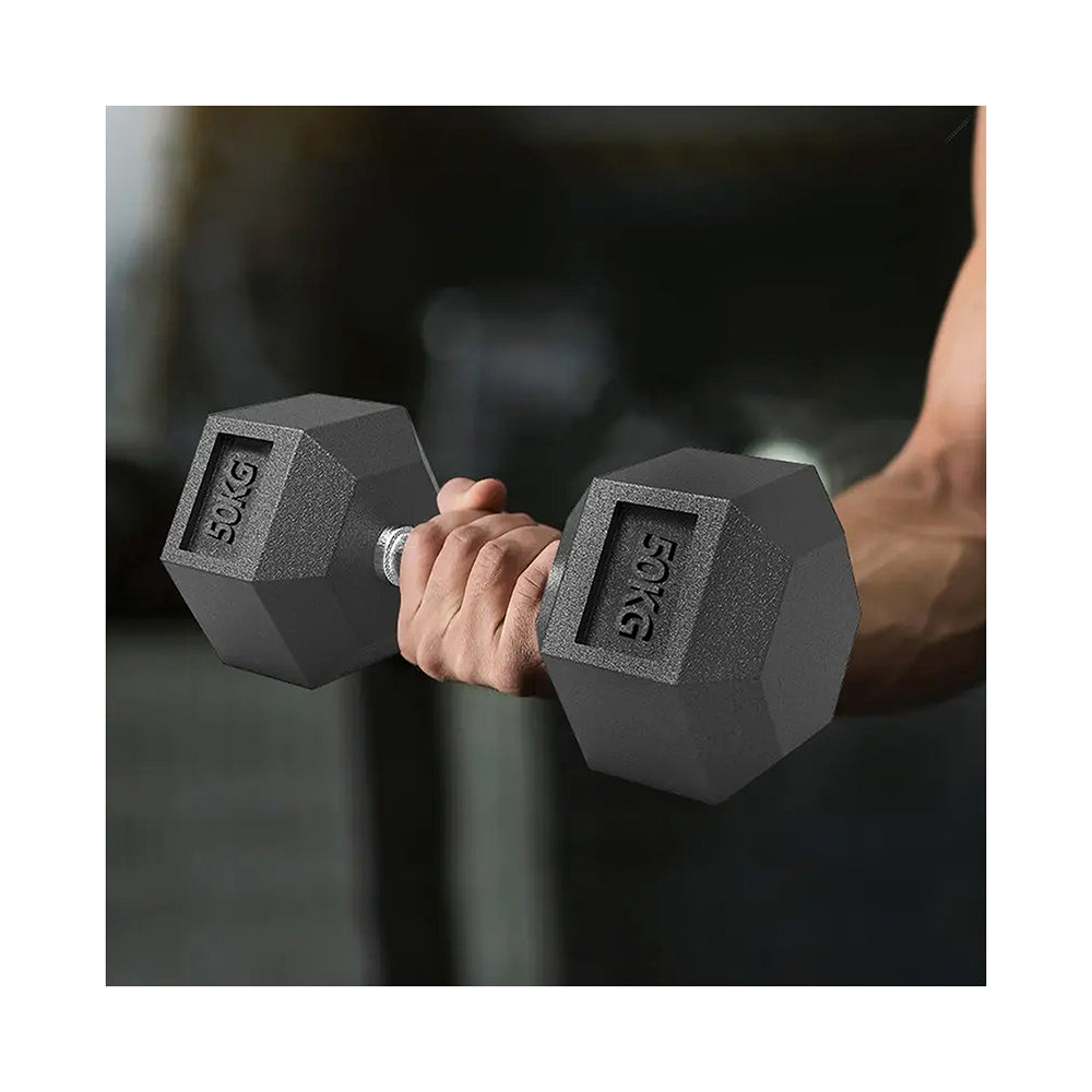 Hex Dumbbells Pair – Rubber-Coated Cast Iron – 2.5kg to 60kg – Premium Gym Weights