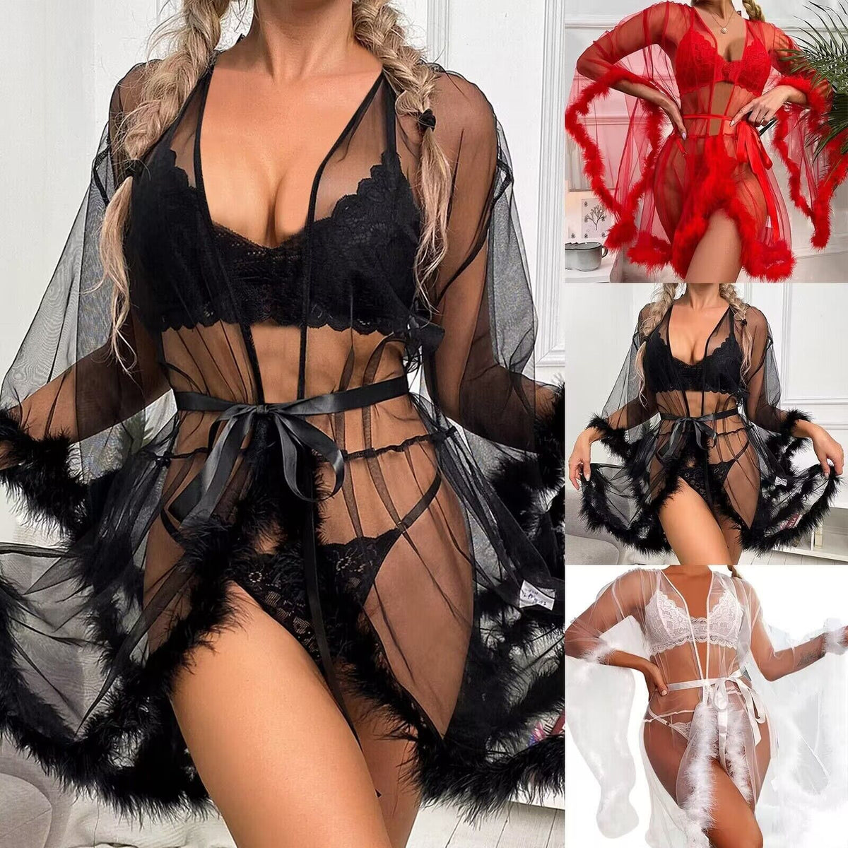 Plus-size Women's Sheer, Openwork, Raw-edge Lingerie And Nightgowns