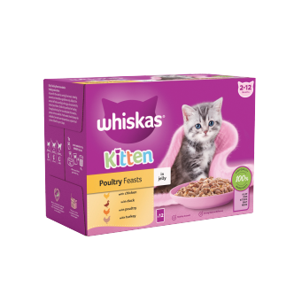 4 x Whiskas Kitten Pouch Jelly Poultry Feasts 12 Pack - 12X85Gm