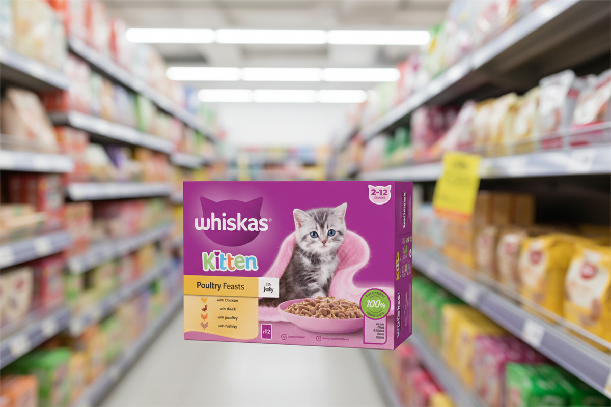 4 x Whiskas Kitten Pouch Jelly Poultry Feasts 12 Pack - 12X85Gm