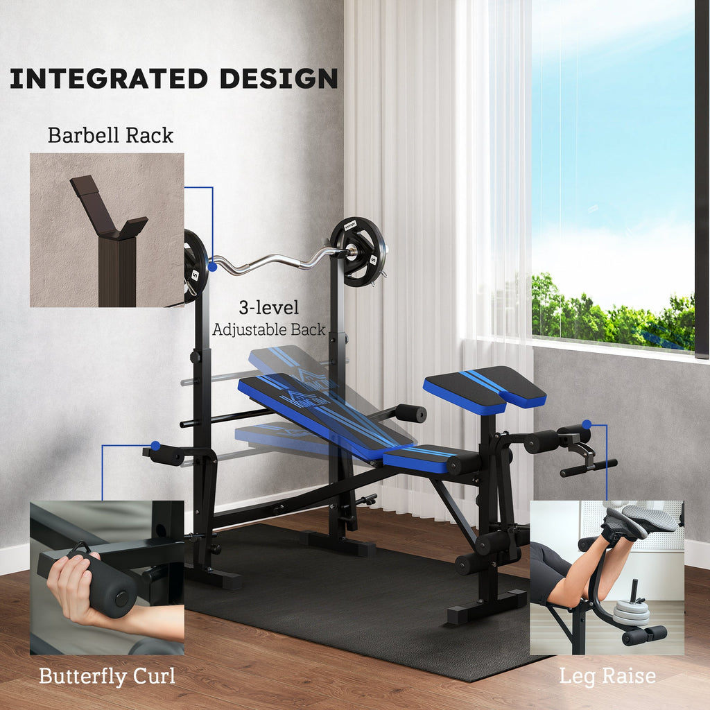 HOMCOM Adjustable Weight Bench with Leg Developer Barbell Rack for Weight Lifting and Strength Training Multifunctional Workout Station for Home Gym Fitness, Blue