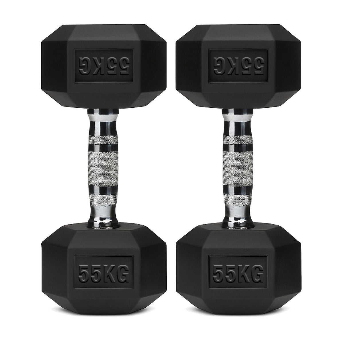 Hex Dumbbells Pair – Rubber-Coated Cast Iron – 2.5kg to 60kg – Premium Gym Weights