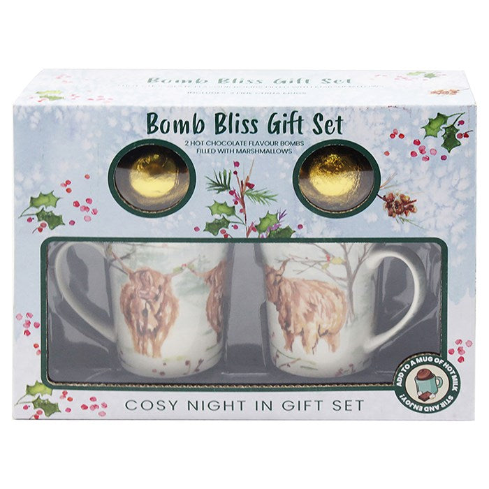 Jennifer Rose Highland Cow Chocolate Bomb   bliss  gift set   Mug Set of 2
