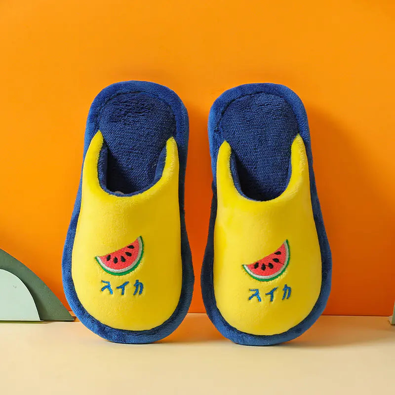 Kids' Cotton Slippers – Soft Indoor House Shoes with Cute Fruit Designs