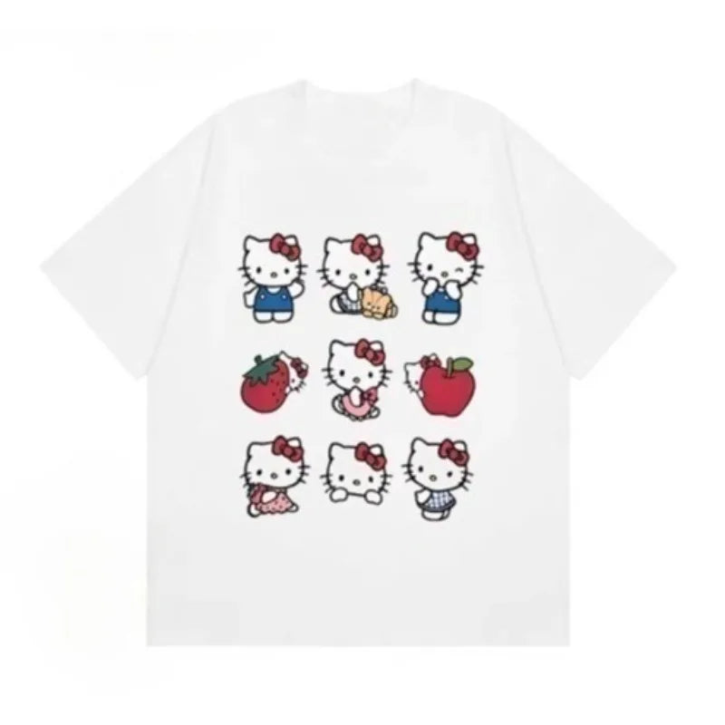 Soft and Cute Hello Kitty 9-grid Printed Children's T-shirt Loose Casual Parent-child Short Sleeved Summer New Item 2026