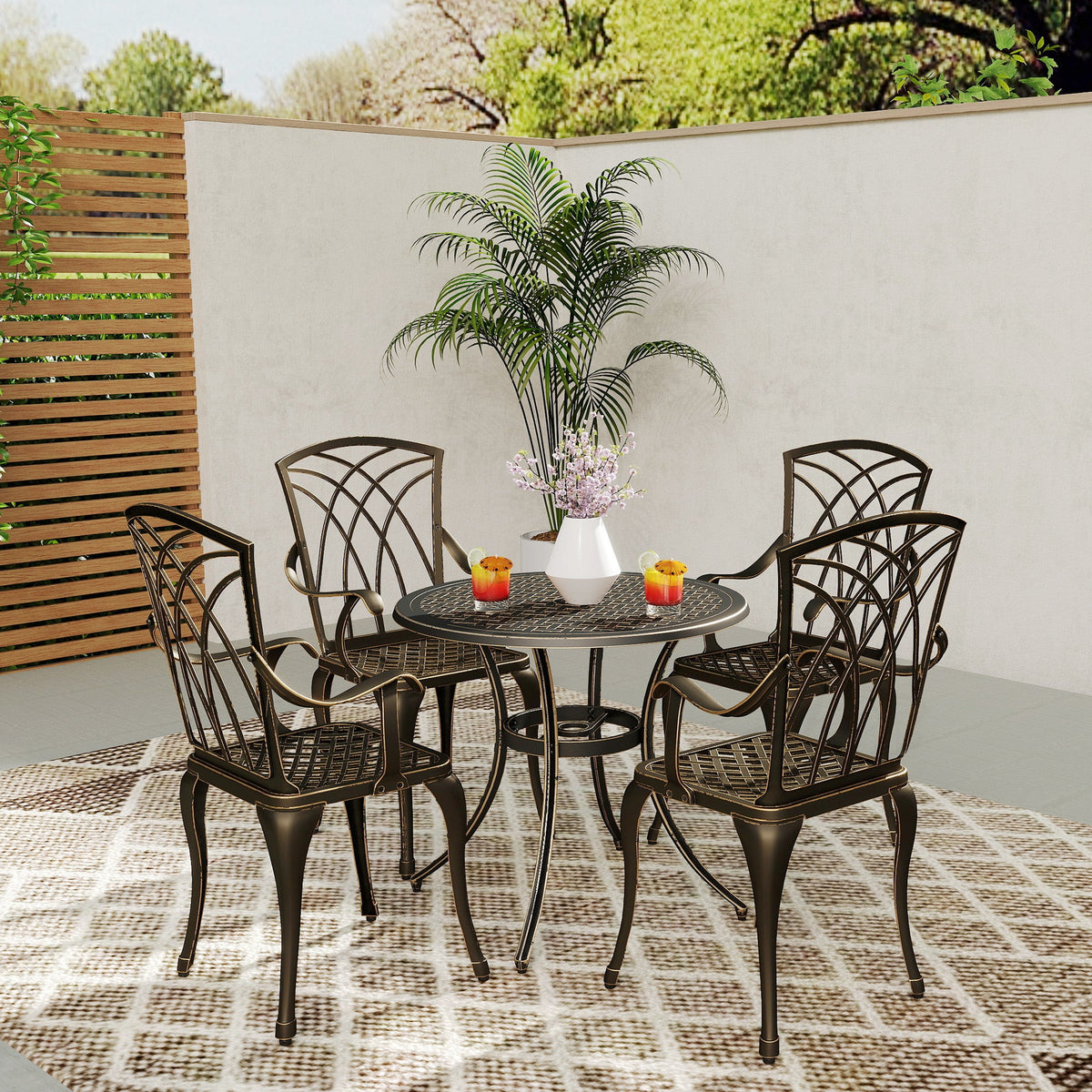 Outsunny 5 PCs Garden Dining Set, Garden Furniture Set, Bronze Tone