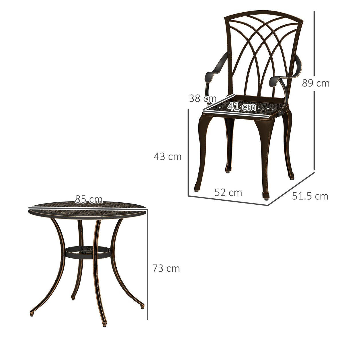 Outsunny 5 PCs Garden Dining Set, Garden Furniture Set, Bronze Tone