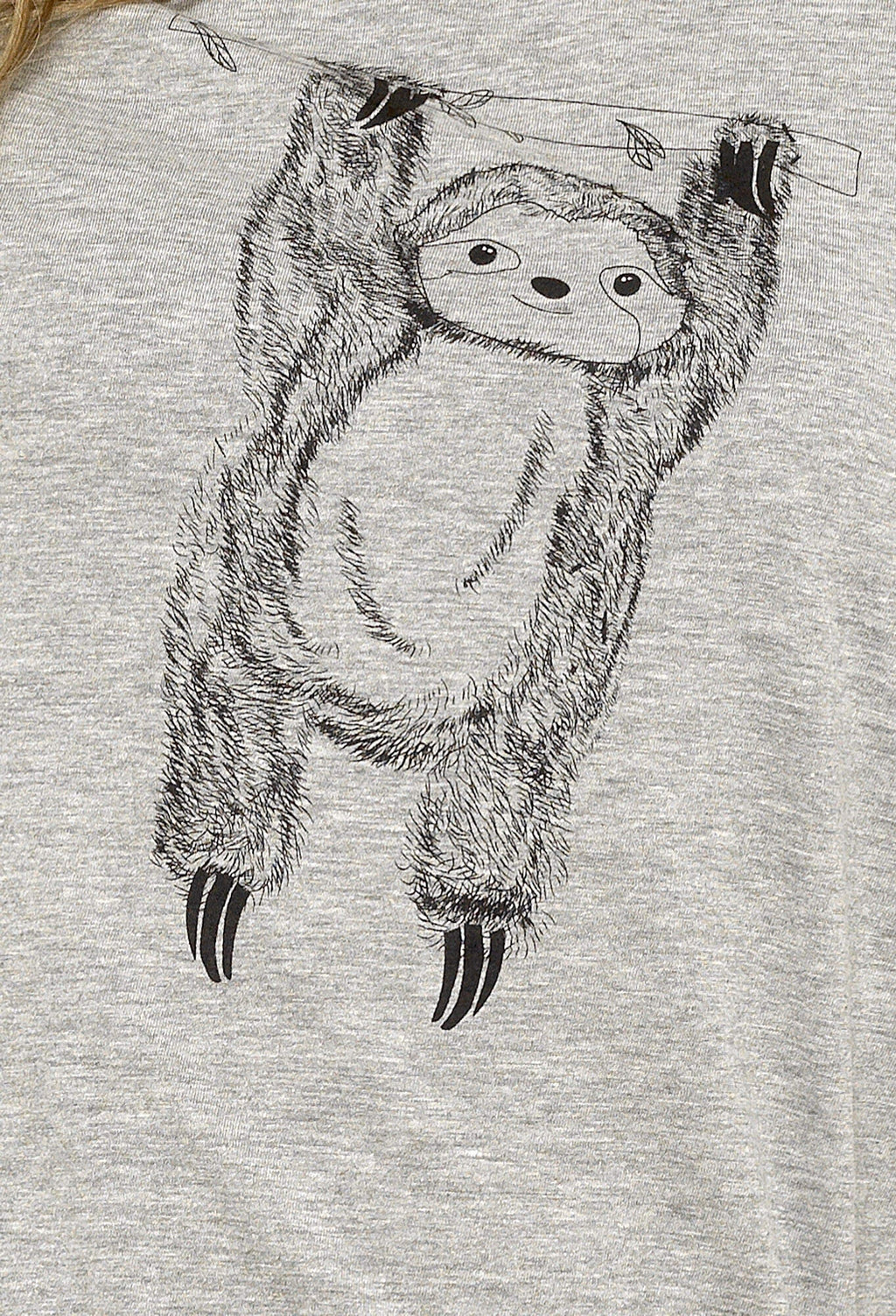 OLIVIA ROCCO Women's Grey Cotton Pyjama Set With Lazy Sloth Design Long Sleeve Sleepwear