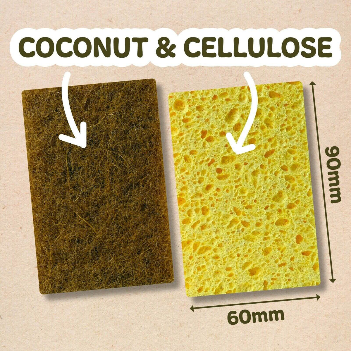 Natural Coconut & Cellulose Sponge Scourers (Pack of 6)