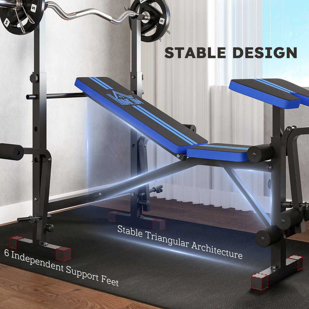 HOMCOM Adjustable Weight Bench with Leg Developer Barbell Rack for Weight Lifting and Strength Training Multifunctional Workout Station for Home Gym Fitness, Blue