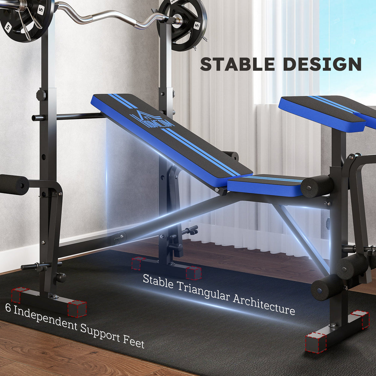 HOMCOM Adjustable Weight Bench with Leg Developer Barbell Rack for Weight Lifting and Strength Training Multifunctional Workout Station for Home Gym Fitness, Blue