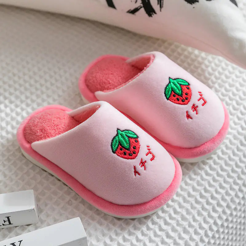 Kids' Cotton Slippers – Soft Indoor House Shoes with Cute Fruit Designs