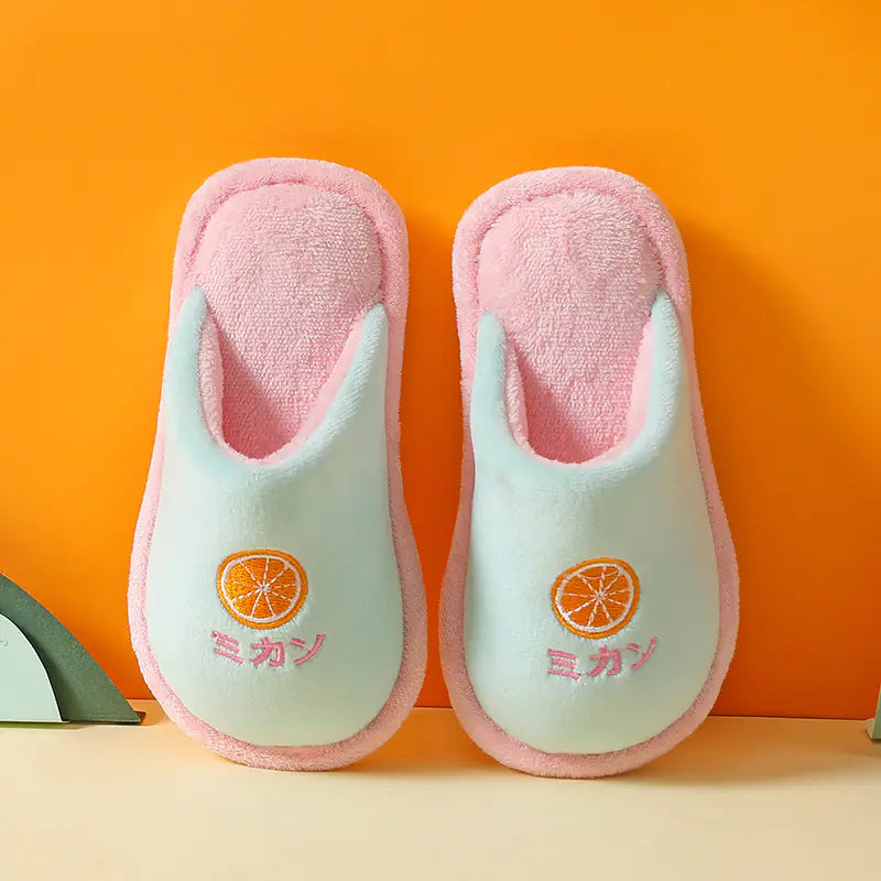 Kids' Cotton Slippers – Soft Indoor House Shoes with Cute Fruit Designs